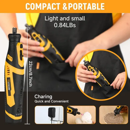 Miniatura 5 de Hoteche Mini kit de herramientas rotativas inalámbricas, batería de iones de litio de 5 velocidades de 8 V con 42 accesorios, herramienta giratoria