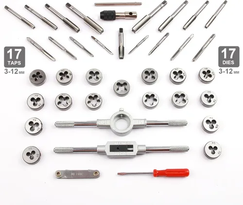 Miniatura 4 de EFFICERE Juego de 40 piezas de roscas y troqueles de alta calidad, roscas métricas M3, M4, M5, M6, M7, M8, M10, M12, ambos tipos gruesos y finos