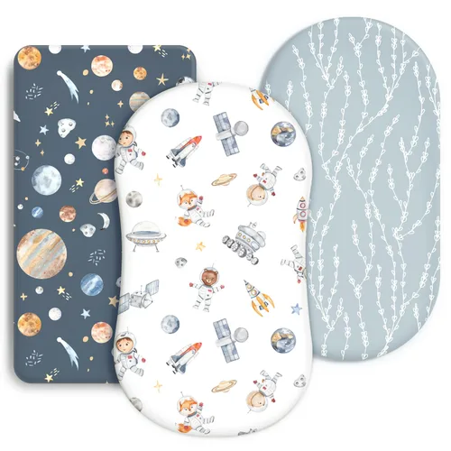 Miniatura 11 de GRSSDER - Juego de 3 sábanas elásticas ultrasuaves para moisés, ajuste universal para colchón rectangular u ovalado de cuna o moisés, diseño