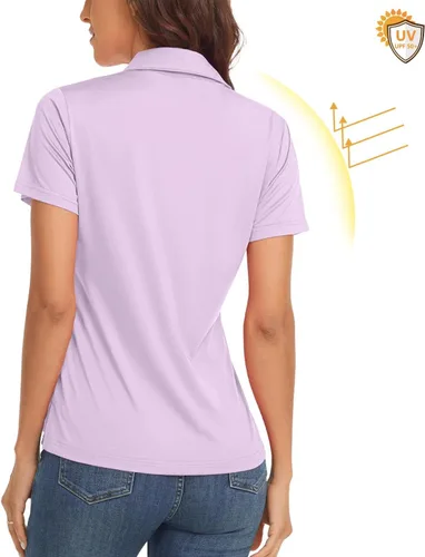 Miniatura 2 de URMOSS Polo de golf para mujer, transpirable, de manga corta, ligera, 4 botones