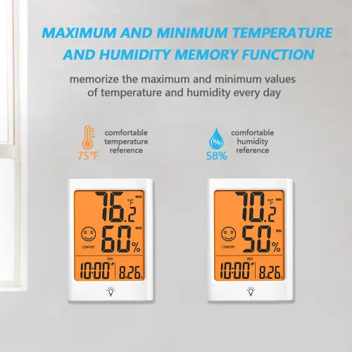 Miniatura 4 de Timloon Termómetro digital interior para habitación, monitor inteligente de temperatura y humedad con luz de fondo, indicador de comodidad, registro