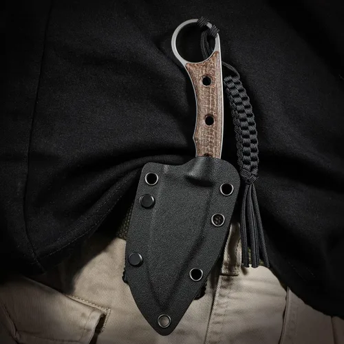 Miniatura 5 de CIVIVI Midwatch Cuchillo de Hoja Fija, Hoja de 3.39", con Funda Kydex y Cordón Negro de Paracord Atado C20059B Marrón