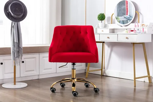 Miniatura 2 de Silla de trabajo cómoda para oficina en casa con ruedas, linda silla de escritorio giratoria ajustable de tocador moderna tapizada en terciopelo