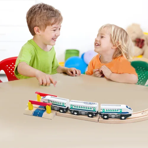 Miniatura 8 de Set de Accesorios de Pista de Tren de Madera de Bala de Alta Velocidad, Juguetes de Tren de Ciudad Compatibles con Pista de Tren de Madera