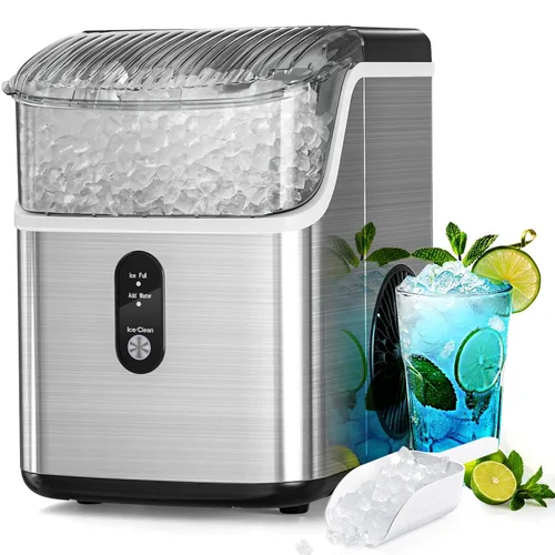 Miniatura 8 de Antarctic Star Máquina de hielo Nugget para encimera, máquina de hielo portátil con cuchara y cesta de hielo, 34 libras/24 horas, autolimpieza