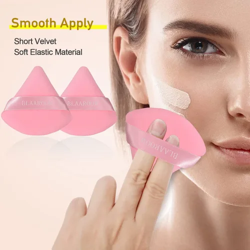 Miniatura 4 de 6 piezas de maquillaje facial de terciopelo suave triángulo para polvo suelto, polvo mineral, polvo corporal, base cosmética húmeda y seca, Rosado