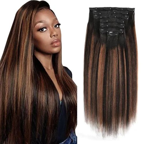 Miniatura 17 de Sassina - Extensión de pelo humano lacio con ondas, con clip, 8A, doble trama, italiano, grueso, extensiones de 10-22 pulgadas, 4.23 oz, 7