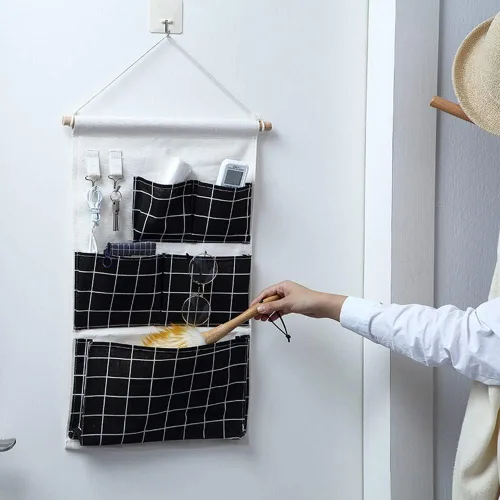 Miniatura 2 de Inicio Bolsa colgante multifuncional Cesta colgante de tela para dormitorio Organizador misceláneo Bolsa colgante de pared de baño Bolsa detrás