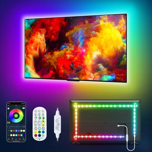 Miniatura 10 de Daymeet Tira de luces LED RGB de 9.84 pies para TV de 32 a 43 pulgadas, sincronización de música Dreamcolor, cambio de color, control remoto por
