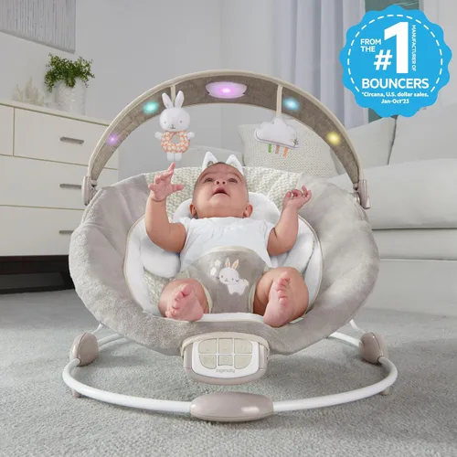 Miniatura 4 de Ingenuity InLighten - Asiento de bebé con columpio y barra de juguete iluminada, vibraciones, almohada para tiempo boca abajo y sonidos, 0-6 meses