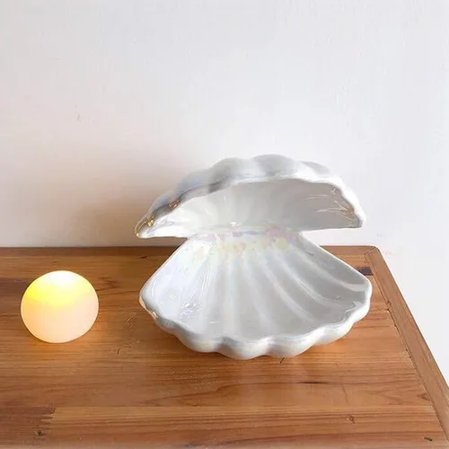 Miniatura 4 de Lámpara Led de cerámica de concha de perla BinaryABC Luz de noche portátil Luz de mesa de la tabla, Regalo de Navidad (Blanco)