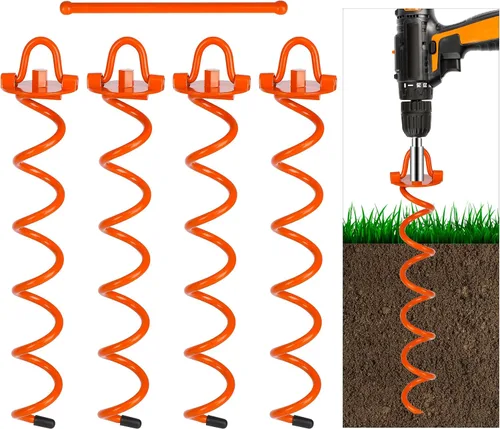 Miniatura 8 de FEED GARDEN Anclajes de suelo en espiral de 12.2 pulgadas, estacas en espiral resistentes, paquete de 4 estacas plegables para asegurar perros