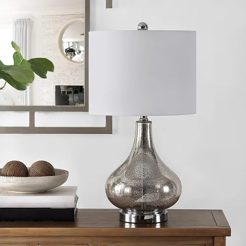Miniatura 4 de SAFAVIEH Lighting Collection – Lámpara de mesa moderna de 24 pulgadas en color plateado con vidrio de la colección Brooks, bombilla LED incluida