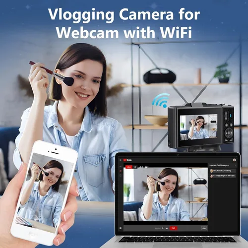 Miniatura 4 de Cámara digital con pantalla abatible LCD, cámara UHD 4K de 64 MP, cámara digital de apuntar y disparar con zoom de 18X, cámara de vlogging