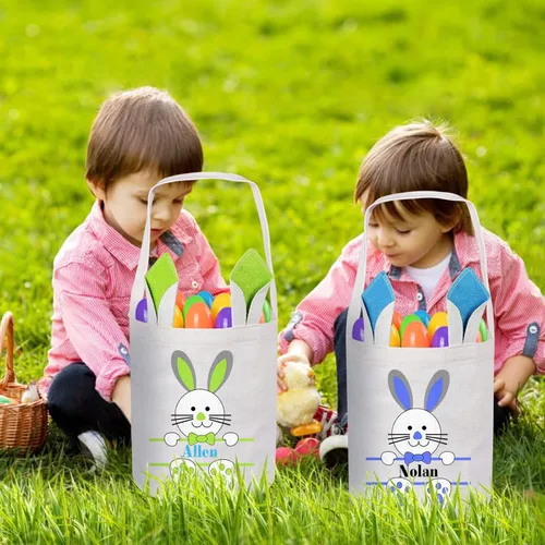 Miniatura 2 de Paquete de 2 cestas de Pascua personalizadas para niños y niñas, regalos de Pascua personalizados de Touber, cesta de Pascua para conejito