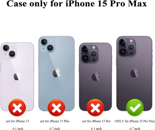 Miniatura 2 de MMHUO Funda protectora para iPhone 15 Pro Max con tarjetero y botones magnéticos de flores para mujer, color morado Púrpura