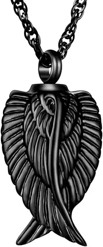 Collar de cremación de ala de ángel para cenizas de acero inoxidable, colgante de urna para cenizas, joyería conmemorativa, estoy aquí viendo sobre