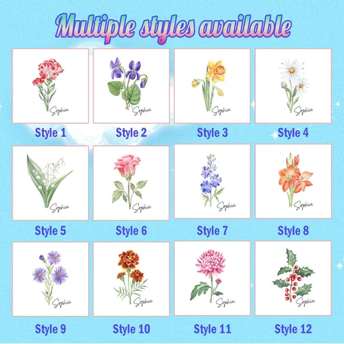 Miniatura 4 de Tatuajes temporales personalizados, tatuajes de flores de nacimiento personalizados para cumpleaños, boda, despedida de soltera, 1 juego de 15