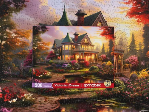 Miniatura 3 de Springbok Victorian Dream - Rompecabezas de 500 piezas para adultos, casa victoriana de ensueño al atardecer, piezas de corte único, fabricado