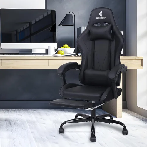 Miniatura 2 de Silla de juegos con reposabrazos y reposapiés Linkage, silla de videojuegos de respaldo alto, color negro