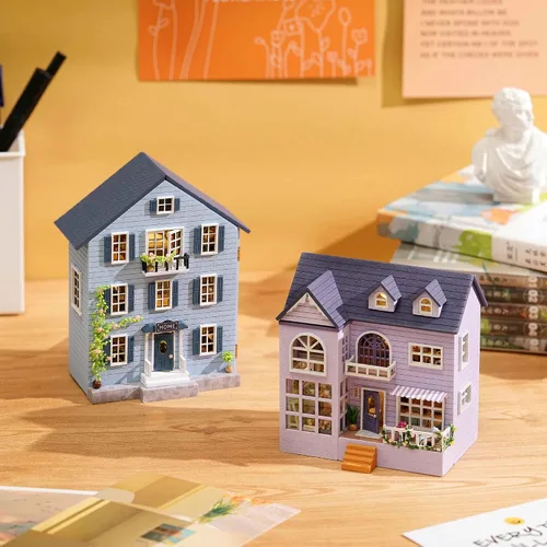 Miniatura 7 de Spilay Casa de muñecas Kit de muebles de madera en miniatura, mini casa de muñecas hecha a mano con LED, escala 1:24, juguetes creativos