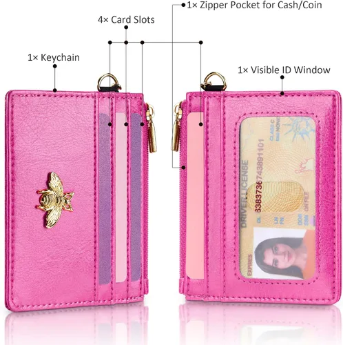 Miniatura 77 de SEAVILIA Tarjetero llavero cartera para mujer con ventana de identificación RFID monedero regalo abeja delgada minimalista pequeña cartera