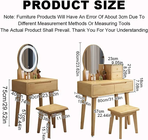 Miniatura 2 de Escritorio de tocador con espejo, juego de mesa de maquillaje con taburete acolchado y cajón, mesa de cosméticos, tocador de maquillaje pequeño