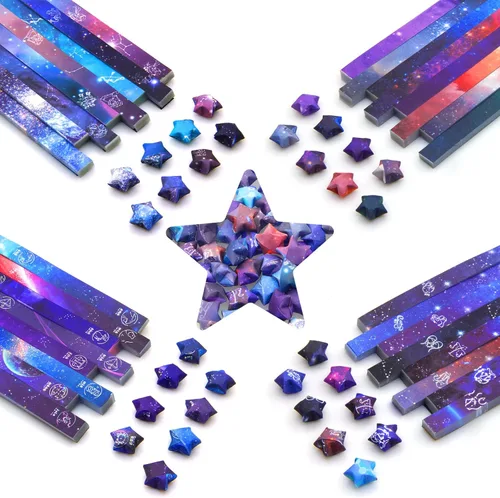 Miniatura 10 de 1120 hojas de tiras de papel para origami en forma de estrella con 2 diseños diferentes de lindos origami de dibujos animados para manualidades DIY