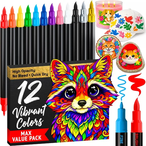 Miniatura 33 de ARTISTRO 5 marcadores de pintura acrílica negra, bolígrafos de pintura de doble punta + pincel fino ideal para caligrafía, perfectos para tela