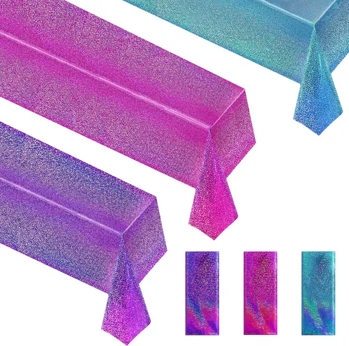 Miniatura 23 de Just Shimmer Mantel holográfico azul claro de 40" x 108" Decoración de fiesta rosa fuerte Día de San Valentín Fiesta de cumpleaños Decoración