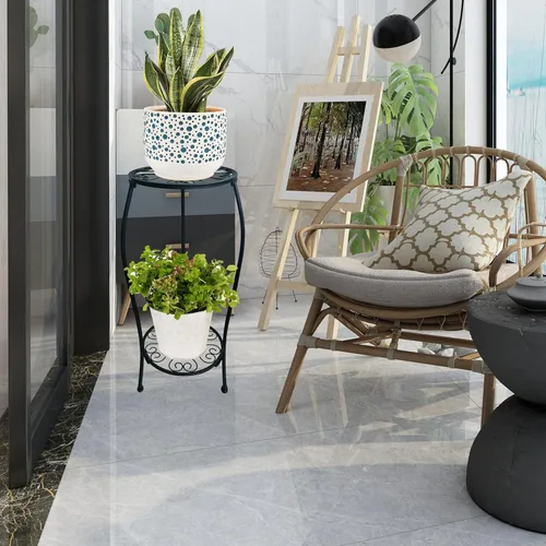 Miniatura 6 de Paquete de 2 soportes de metal de 25.2 pulgadas para macetas redondas, soporte para macetas de 2 niveles para interiores y exteriores, resistente a
