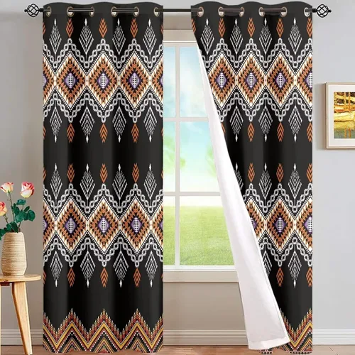 Miniatura 46 de Dreaweet African Tribal Blackout Curtains 63 Inch Long 2 Panels Set Bohemian Ethnic Geometric Grommet Top Thermal Insulated Curtains for Living Room