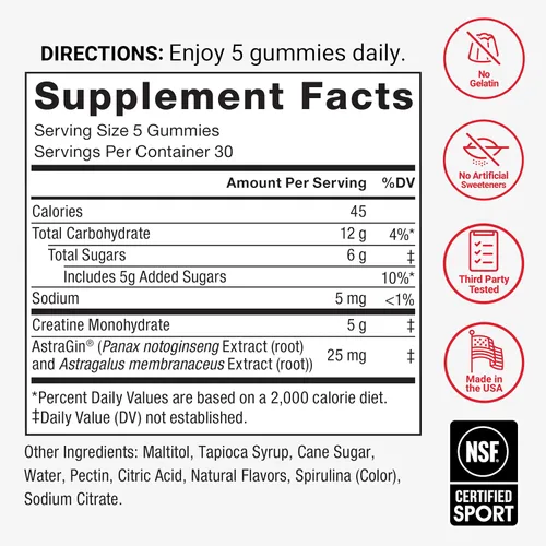 Miniatura 5 de Force Factor Gomitas de monohidrato de creatina, certificado NSF, dosis de 0.18 oz para hombres y mujeres para apoyar los músculos, la fuerza