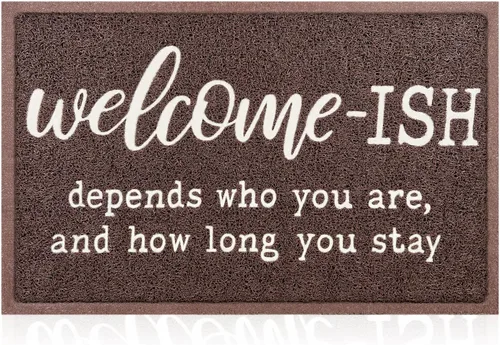 Miniatura 13 de JJUUYOU Felpudo de bienvenida para puerta delantera, entrada al aire libre, Welcome Ish Depends Who You are, tapete antideslizante de goma