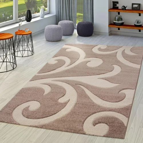 Paco Home Alfombra de área marrón beige con corte de contorno y patrón floral moderno, tamaño: 2' x 3'7"