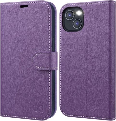 Miniatura 18 de OCASE Funda tipo cartera compatible con iPhone 13, de piel sintética con tapa tipo folio, con tarjetero, bloqueo RFID, soporte