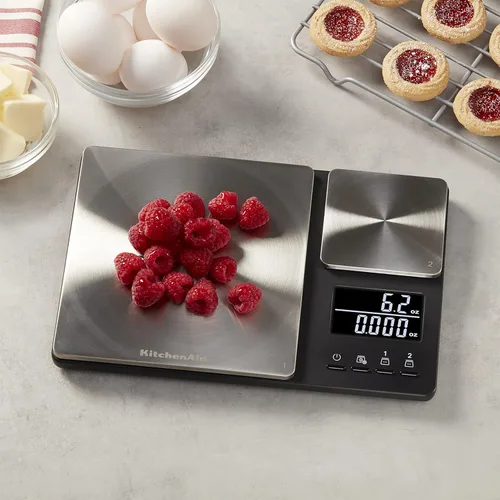 Miniatura 5 de KitchenAid KQ909 Báscula digital de cocina y alimentos de doble plataforma, capacidad de 11 libras y capacidad de precisión de 16 onzas, color negro