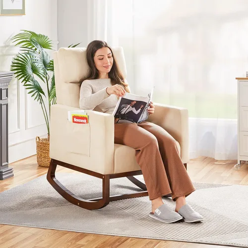 Miniatura 2 de Topeakmart Mecedora tapizada para cuarto de bebé, moderna silla de acento con patas de madera, bolsillo lateral, sillón mecedor para guardería, sala