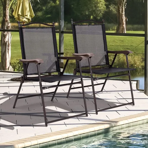 Miniatura 2 de MAT EXPERT Juego de 2 sillas plegables para patio, sillas tipo honda con reposabrazos y marco de metal, sillas de salón portátiles para interiores