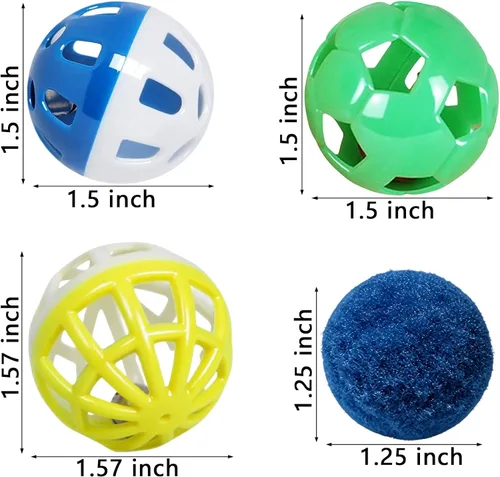 Miniatura 2 de 6 bolas de juguete para gatos, 4 bolas de campana y 2 bolas de felpa para gatitos de interior, juego de juguetes interactivos seguros y suaves