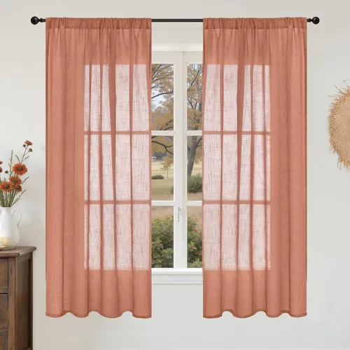 Miniatura 122 de BGment Cortinas de lino café de 30 pulgadas de largo para ventana pequeña, cortinas de media ventana beige semitransparentes ligeras con bolsillo