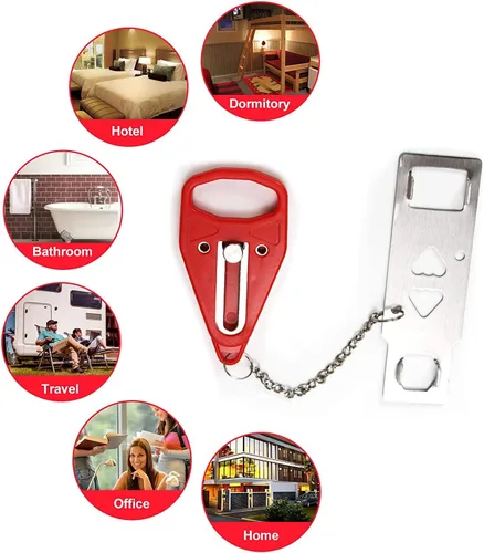 Miniatura 6 de Rerishom Cerradura de puerta portátil, cerradura extra para mayor privacidad y seguridad en casa, hotel, apartamento, AirBNB - Rojo