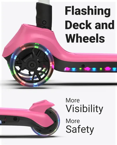 Miniatura 6 de ELECOSMOS Patinete Eléctrico Seguro para Niños de 4+, Equilibrio para Principiantes, Acelerador de Pulgar, Cubierta con Luces Intermitentes, Ruedas