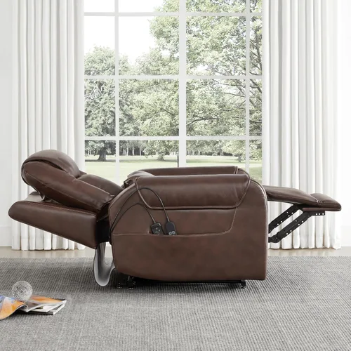 Miniatura 11 de CHITA Silla reclinable eléctrica para personas mayores con masaje y calor, silla reclinable grande de piel auténtica con soportes para tazas