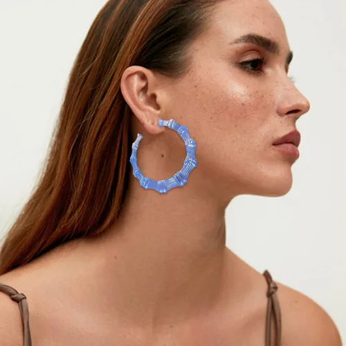 Miniatura 3 de Aretes de bambú para mujeres, gran set de aretes de aro de bambú, estilo hip hop de los 80 y 90, joyería para regalos de fiesta, accesorios
