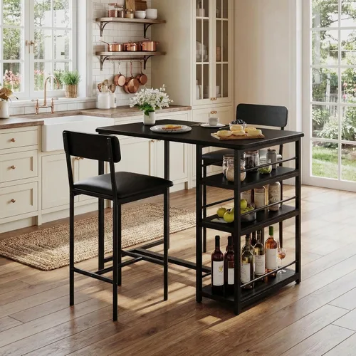 Miniatura 4 de Juego de mesa de comedor IDEALHOUSE para 2, mesa de cocina de altura de mostrador y sillas, juego de mesa de bar con 2 taburetes tapizados, juego