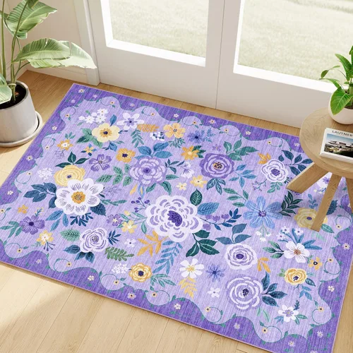Miniatura 141 de DUKINO Alfombra de área de 6 x 9 pies, alfombra floral para sala de estar, ligera, antideslizante, lavable, alfombra de interior de pelo bajo