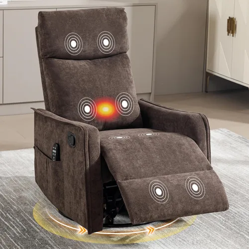 Miniatura 17 de Silla Reclinable Giratoria Manual con Balancín para Adultos, Sillón Reclinable Acolchado con Masaje y Calor, Silla Reclinable para Sala de Estar