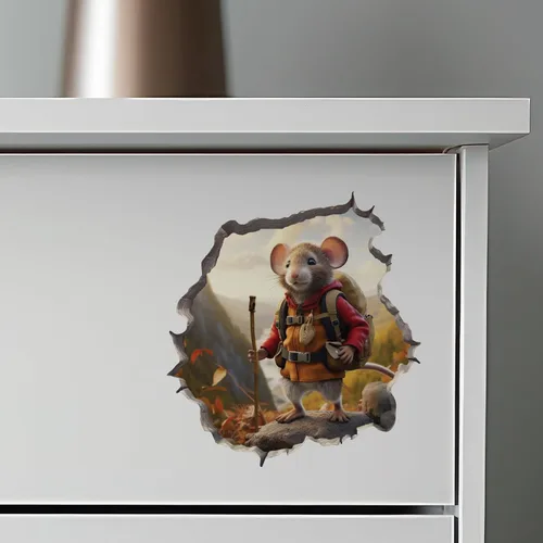 Miniatura 7 de Calcomanía de pared 3D con agujero de ratón para excursionista de otoño
