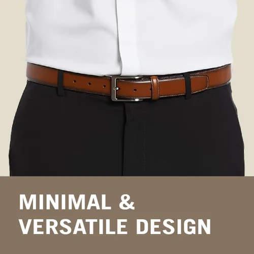 Miniatura 3 de Perry Ellis Portfolio Amigo - Cinturón de vestir para hombre, cuero, bordes cosidos, hebilla metálica, versátil, 1.5 pulgadas de ancho